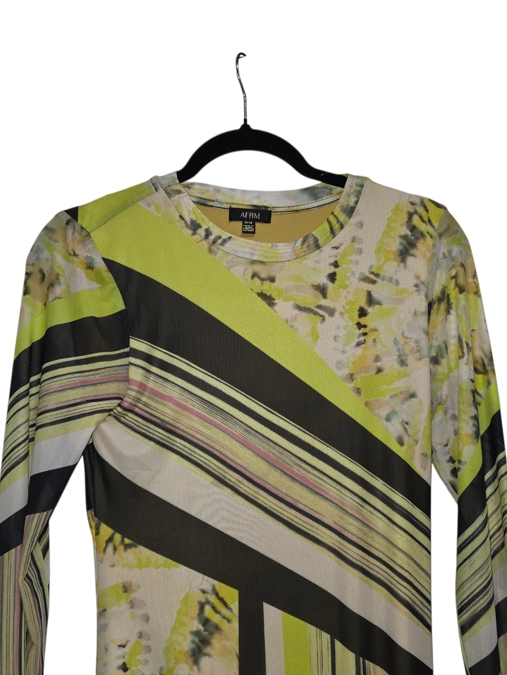 AFRM Mirza Mesh Ruched Bodycon Mini Dress Abstract Print Long Sleeve Size M - Picture 3 of 13